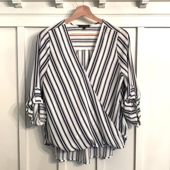 Wrap front striped blouse - Picture 1 of 6